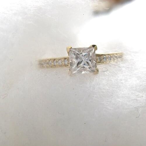 1 Carat Elegant DEF Color Princess Halo Engagement Wedding Moissanite Diamond Ring For Women Real 14k 585 Yellow Gold