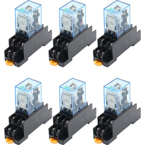 10Pcs Relay LY2NJ DC12V DC24V AC110V AC220V Small relay 10A 8 Pins Coil DPDT With Socket Base