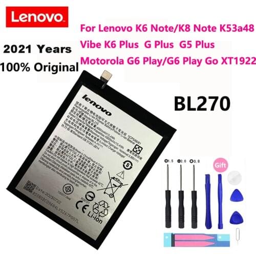 100% Original For Lenovo K6 K8 Note K53a48 Vibe K6 G G5 Plus 4000mAh BL270 Battery For Motorola Moto G6 Play XT1922 Bateria