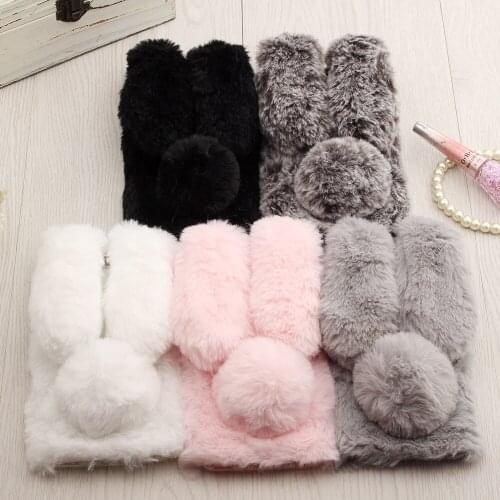 3D Rabbit Bunny Toy Case For Huawei Mate 7 8 9 10 Pro / Mate S/ Nova 2 2S 2Plus High Rhinestone Artificial Cony Hair TPU Cover