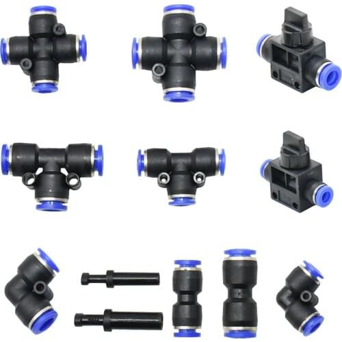6/8mm Trachea Slip Lock Quick Connectors Straight Elbow Cross Tee Pneumatic Butt Quick-Connect Splitters Plastic Pipe Coupler