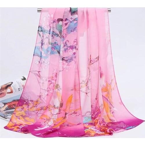 AMYO Fashion Women Chiffon Georgette Scarf Bandana Spring Flower Print Summer Hijab Lady Soft Beach Wrap Shawl