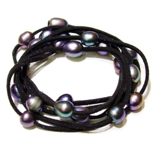 Black freshwater pearls and Black leather rope necklaces.120cm