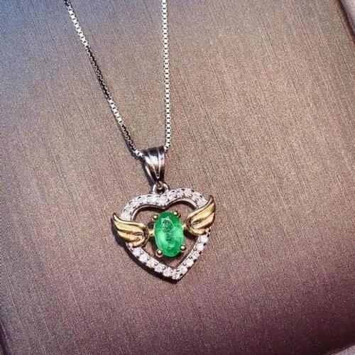 CoLife Jewelry 925 Silver Heart Pendant for Young Girl 4mmx6mm Natural Emerald Pendant Fashion Silver Emerald Jewelry