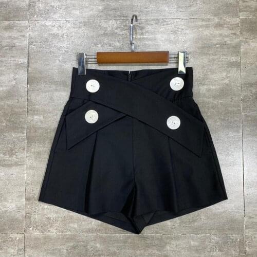 D198460 black high waist pearl buttons women shorts