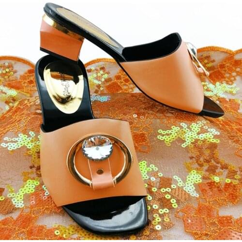 Peach Color Party Elegant Wedding Shoes African Shoes without Matching Bag Women Ladies Italian Design Peep Toe Sandals