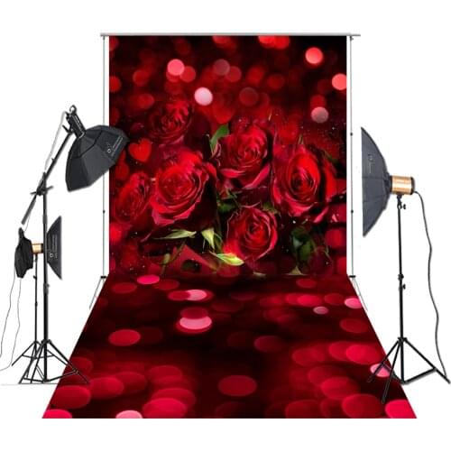 Photography Backdrop Wedding Decorations Backdrop Party Giant Red Roses Blurry Bokeh Light Background Photo Studio Props XT-7078