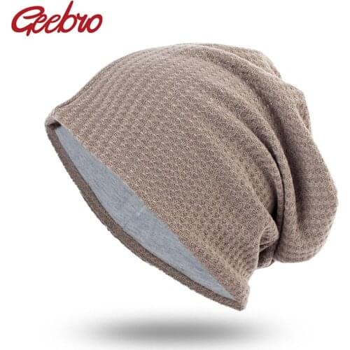 Geebro Spring Womens Bonnet Beanies Mens Cotton Solid Stripe Hats For Ladies Soft Comfortable Skullies Beanie Cap DQ410B