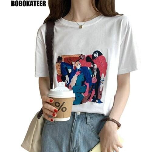 Harajuku White T shirt Women Clothing Vintage Summer Graphic T shirts Female Tops Loose Printed Tee Shirt Short Sleeve New 2021