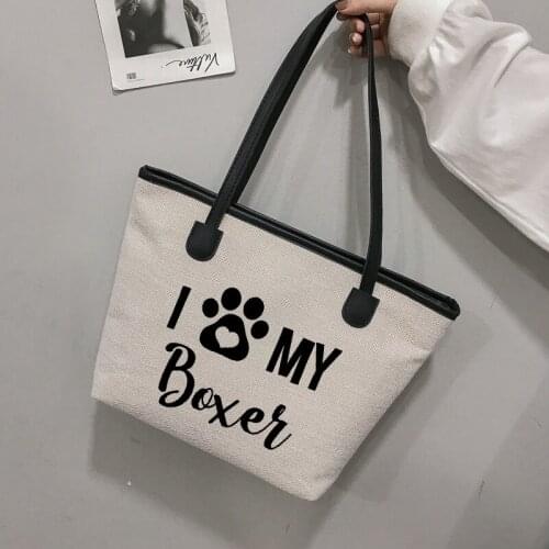 I Love My Boxer Gift for Boxer Dog Lovers Canvas Tote Bag Shoulder Shopping Bag Beach Bag Work Bag