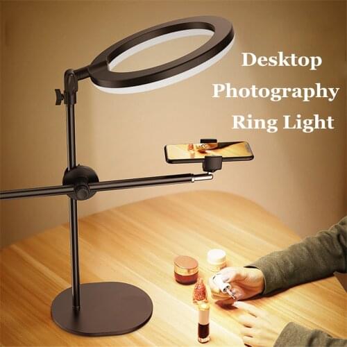 Profession Desktop Photography LED Ring Light with Tripod Stand Phone Holder Ring Lamp for Photo Studio Nail art Video Ringlight