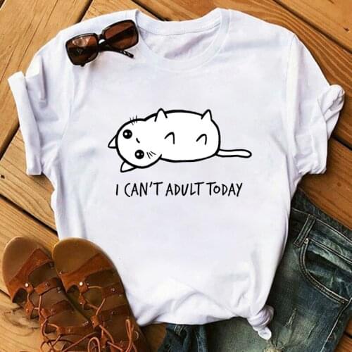 Summer New Cute Cat Tshirt Cartoon Top Tees Female Shirts T Shirt Women Harajuku Short Sleeve Fun Ulzzang T-Shirt