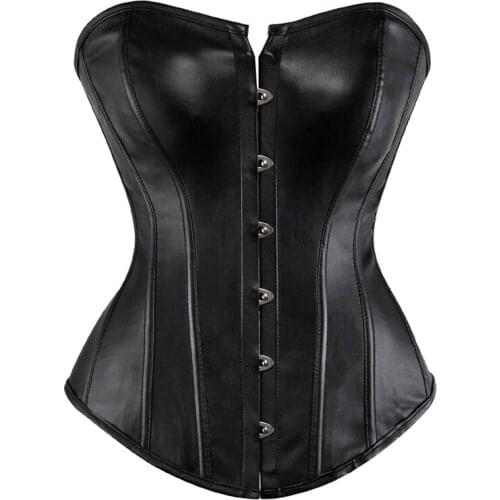 Fashion leather corselet corsets and bustiers tops overbust women clothing lingerie shaper pu synthetic black corset plus size