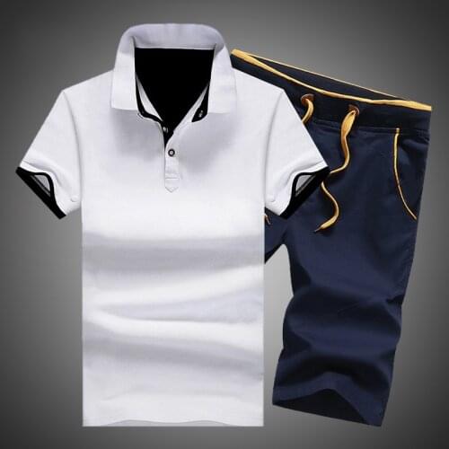 Mens Polo Shorts Sets Summer Cotton Button Polo Shirts Sets 2020 Mens Shorts Clothes 2 Piece Set Tracksuit Elastic Waist Shorts