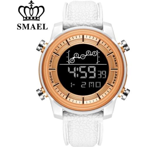 SMAEL Brand Mens Sport Watches Fashion Countdown Leather Strap Male Waterproof LED Digital Leather Strap Clock Man Watch For Men