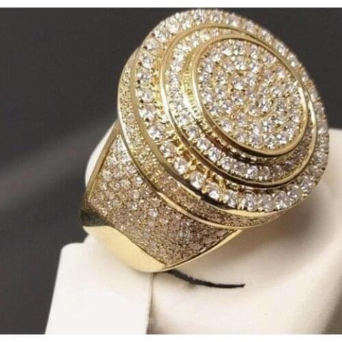 Luxury Cubic Zirconia Ring Men Punk Gold Color Wedding Band Engagement Rings for Women Finger Ring Statement Jewelry Size 7-12