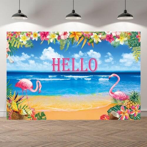 SeekPro Happy Birthday Banner Flamingo Summer Sea Beach Baby Shower Studio Photo Bacdrop Photography Backgrounds Wall Paper