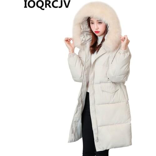 2019 New Parkas Female Women Winter Coat Thicken Padded Cotton Jackets Long Fur Collar Hooded Down Cotton Female Outwear R975