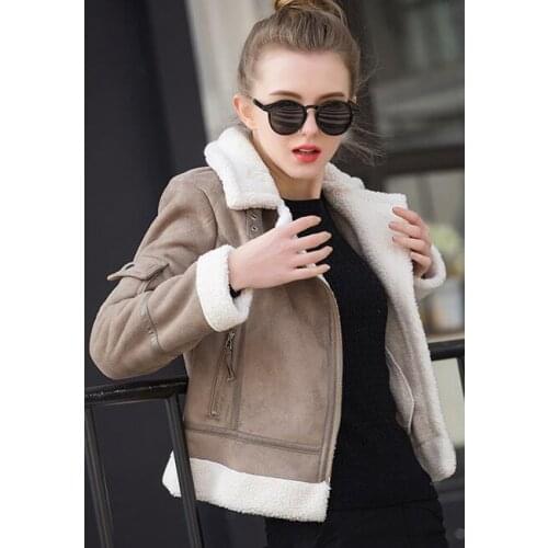 2021 New Faux Shearling Sheepskin Coat Women Leather Thick Suede Jacket Women Autumn Winter Lambs Wool Short Motorcycle Coats