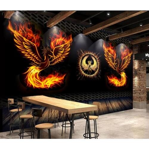 Custom Wallpaper Fire Phoenix Mural Bar Nightclub TV Tooling Background Wall photos Black Decorative Painting 3d wallpaper