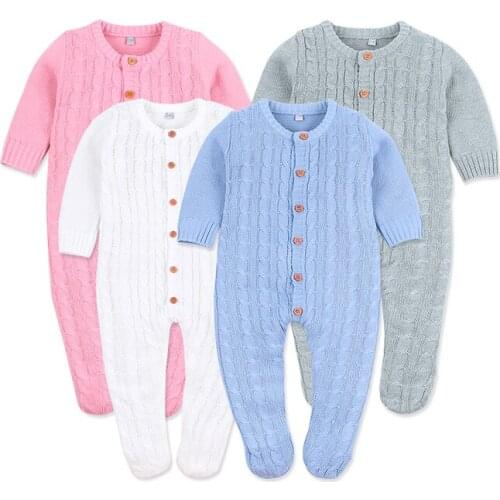 Autumn Infant Baby Girls Long Sleeve Knitted Solid Print Rompers Kids Boys Bodysuit Jumpsuit