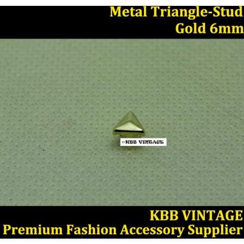 Punk DIY Metal Triangle-Stud 6mm in Gold with 3Prongs for Leather Craft/Bag/Shoe/Clothing/Cap/Jacket