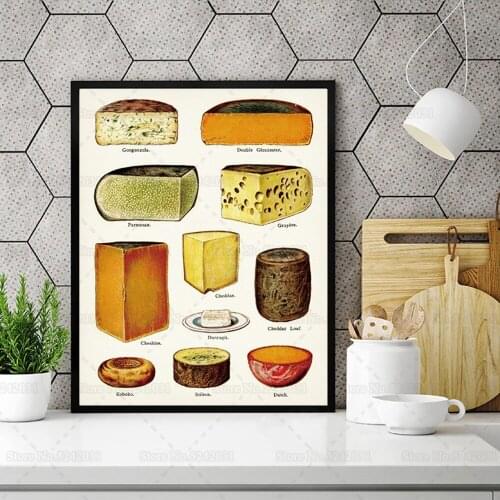 Different Cheeses Poster Vintage Cheese Funny Food Kitchen Canvas Painting Wall Art Dining Room Decor