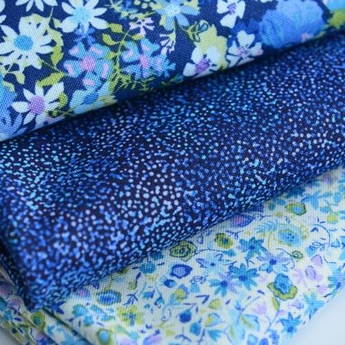 Half Meter Blue Flower Print 100% Cotton Fabric For Handmade DIY Patchwork Household Children Garment Sewing Material T1502