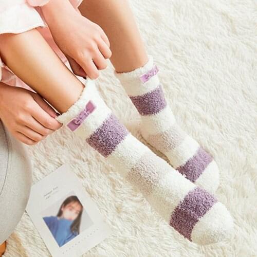 Christmas Solid Color Slippers Socks Winter Warm Plush Floor Socks For Women Sweet Indoor Home In Tube Socks