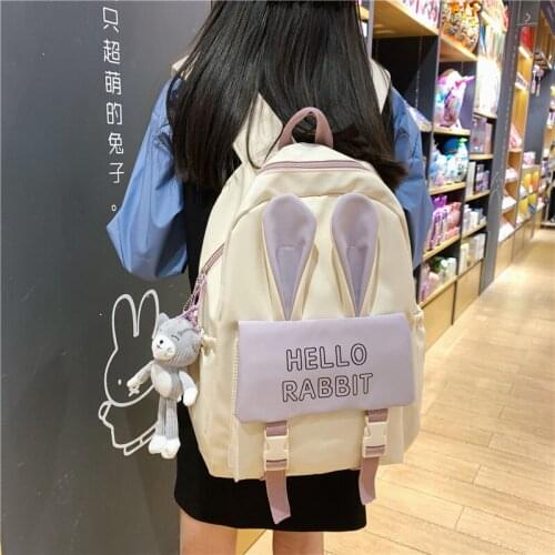 New Women Backpack Female Waterproof Color Contrast Backpacks Fancy High School Bags For Teenage Girl Cute Bunny Travel Rucksack