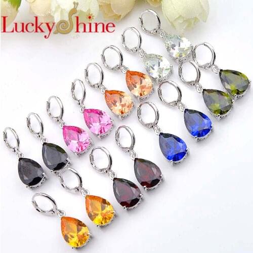 Luckyshine Drop Mix Color Crystal Cubic Zirconia Silver Wedding Dangle Earrings Russia USA Australia Earrings Free Shipping