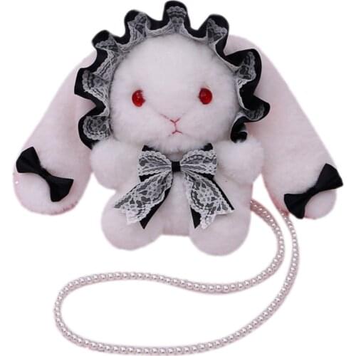 Lolita Crossbody Messenger Shoulder Bag Kawaii Cute Ruffled Lace Bow Rabbit Bunny Satchel Handbag Plush Toys