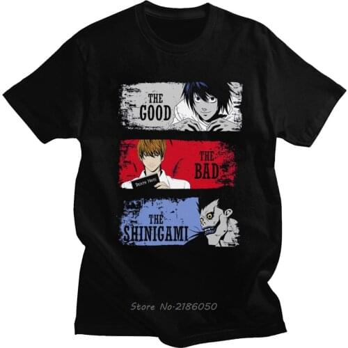 The Good The Bad The Shinigami Light Yagami L T-shirt Men Short Sleeve Death Note Ryuk Tee Shirt Cotton Tshirt Gift Harajuku