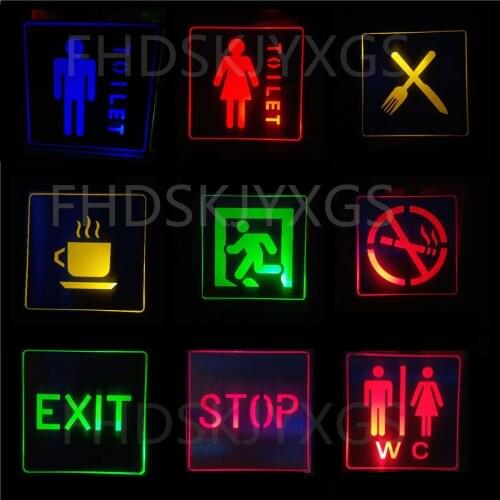 AC LED Emergency Light Indoor Indicator Signal Sign Lamp Man Woman Toilet WC No Smoking Wifi Exit Coffee Mark Advertising Light