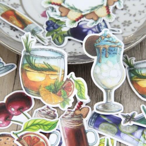 32pcs Waterproof Watercolor Nice Drinking Scrapbooking Stickers Cocktail Drinks Decorative Paper for Laptop Phone Case Mug