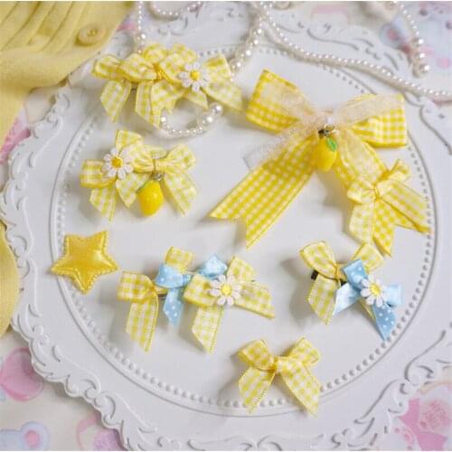 Handmade Yellow Lemon Daisy Flower Hairpin Lolita Bowknot Hair Clip Girl Women Hair Accessories B1904