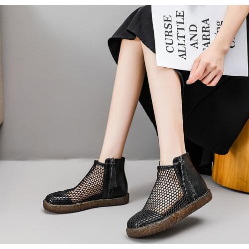 Womens Summer Flat Mesh Breathable Sandals Korean Version of Hollow Hole Shoes Mesh Martin Sandals Women Shoes