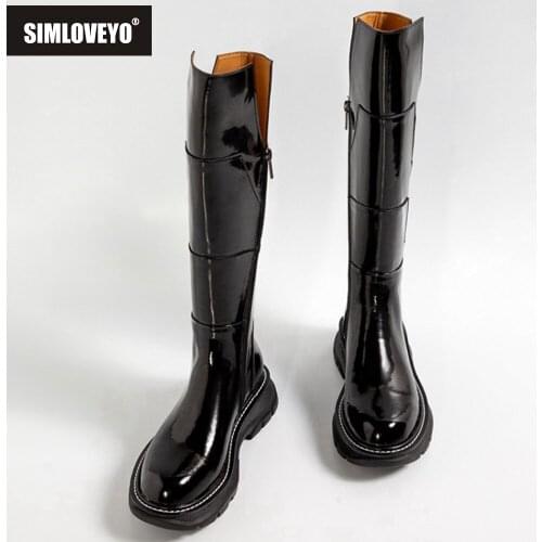 Genuine Leather Brand Design Women Patchwork Rain Knee High Boots Platform Zipper Riding Knight Rainboots Anti Water Shoes S2373