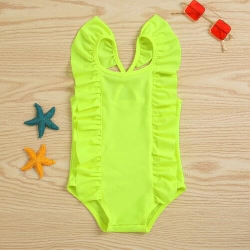 1-6Y Summer Toddler Swimwear Baby Boys Girls Kids Sleeveless Backless Ruffles Solid Color Bodysuits Swimsuits Beachwear 3 Colors