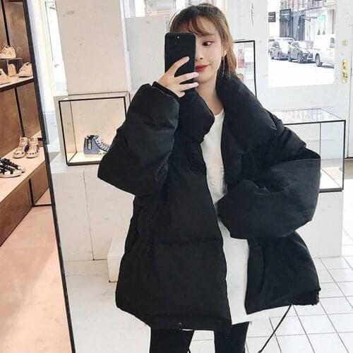 Cotton Coat Women 2020 New Korean Stand Collar Short Cotton-Padded Jacket Fashion Winter Black Overcoat Outerwear Free Shipping