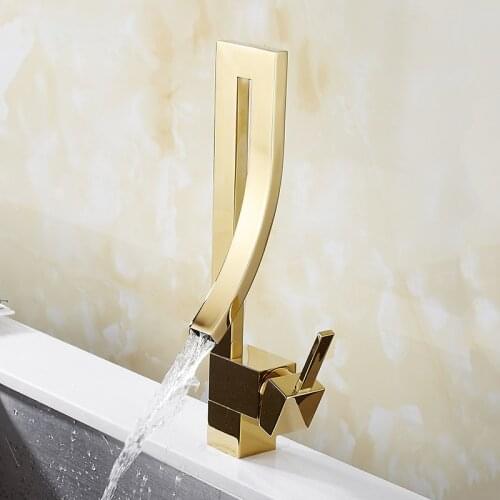 Golden brass square bathroom sink single-handle deck-mounted toilet hot and cold mixing faucet