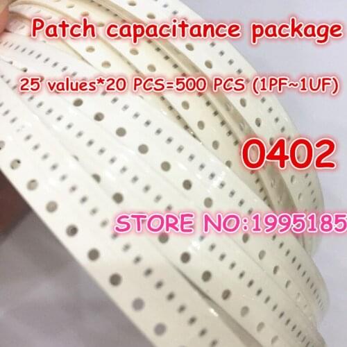 0402 Commonly Used Patch Capacitor Package 25 Values*20 PCS=500 PCS (1PF~1UF)