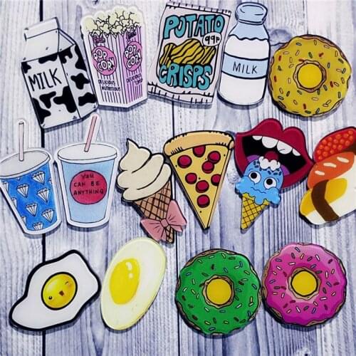 1PC Cartoon Ice Cream Pizza Drink Food Milk Egg Brooches Acrylic Badges Icons on The Backpack Pin Badge Decoration for Clothing