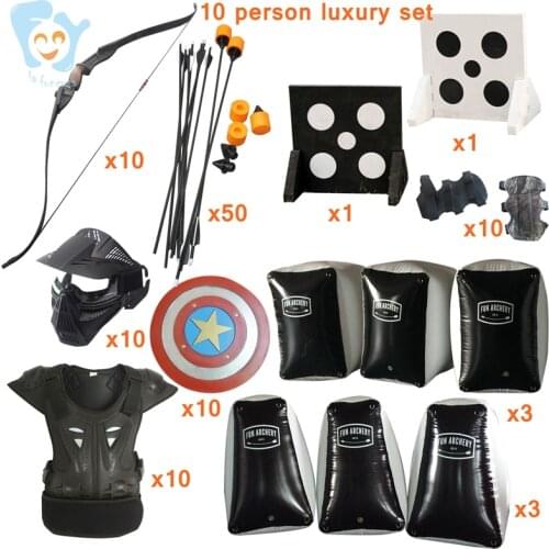 10 Person Adults Luxury Inflatable Archery Tag Game Equipment Set EVA Foam Arrow Recurve Bow Mask Target Air Bunker Vest