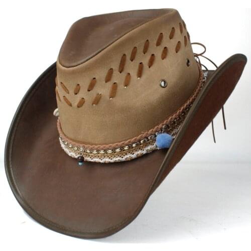 100% Leather Men Women Western Cowboy Hat Wide Brim Hat Outdoor Sombrero Hombre Cowgirl Hat
