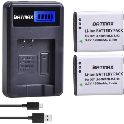 2Pcs 1200mAh LI50B LI-50B Battery&LCD Charger for Olympus MJU Stylus 1010 1020 1030SW 9000 SH21SH25 SP720UZ SP800UZ SP810UZ SZ10