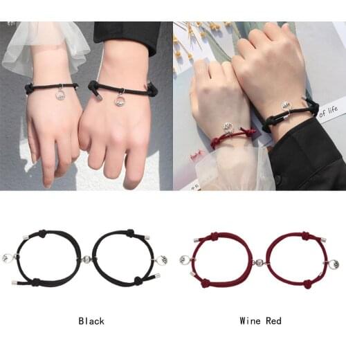 2pcs/Set Attract Couple Bracelets Handmade Adjustable Rope Best Friends Wristlets Mountain Sea Wave Bell Charm Bangle Sets