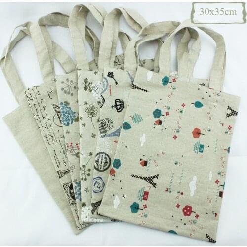 5pcs/lot) Hight quality 30x35cm 160g/m2 linen shopping bag environmental linen tote handbag length handle customize size