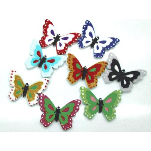 50pcs Mixed Butterfly Wooden Sewing Buttons For Clothing Needlework Scrapbooking Wood Botones Decorative Crafts Diy Accessories