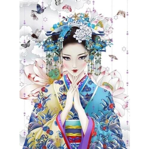 5D Diamond Embroidery Full Square Diamond Painting Fantasy japanese geisha woman Wallpaper Picture Of Rhinestones Mosaic Decor